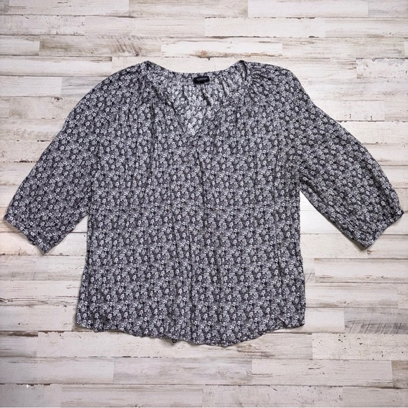Jones & Co New York 2X Womens  Black White Floral 3/4 Sleeve Popover Blouse - Picture 5 of 15
